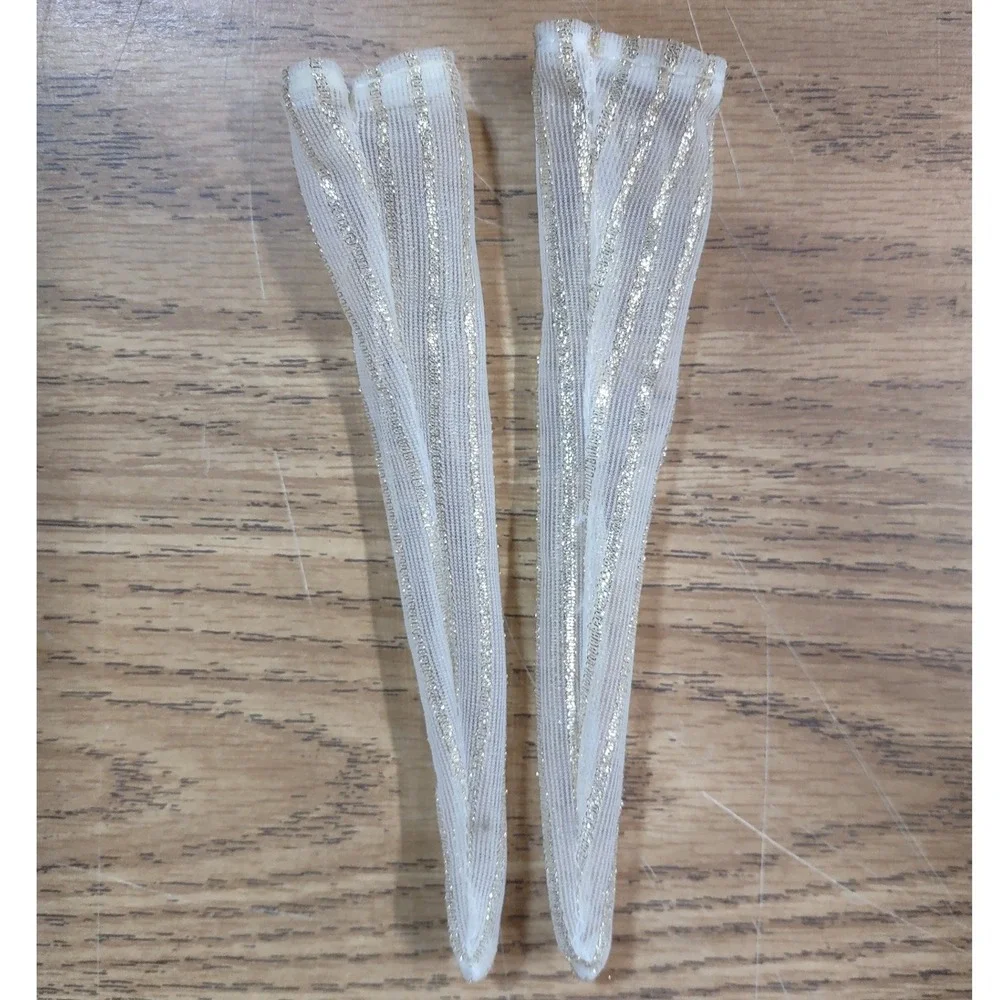 Rare Barbie White Sheer Mesh Gold Glitter Stripe Stockings for Fashion Dolls